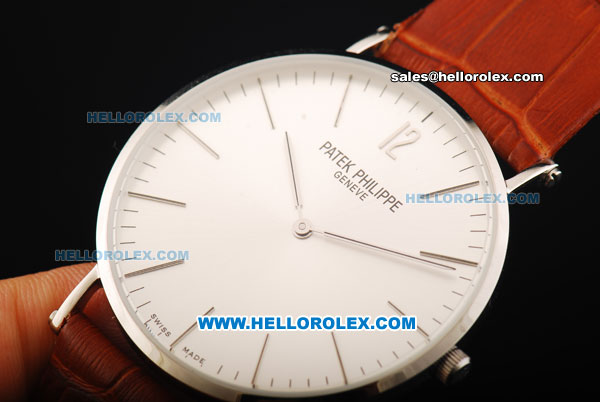 Patek Philippe Calatrava Quartz Movement with Steel Case and Leather Strap - Click Image to Close